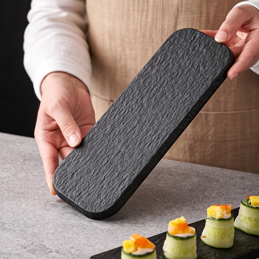 Frosted Stone Texture Rectangular Ceramic Plate