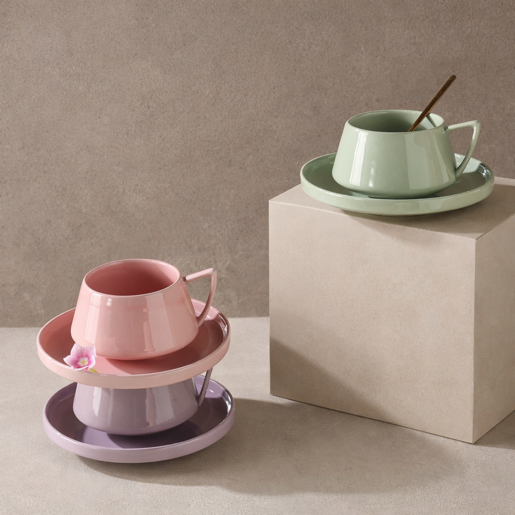 Ceramic Coffee Cup & Saucer Set
