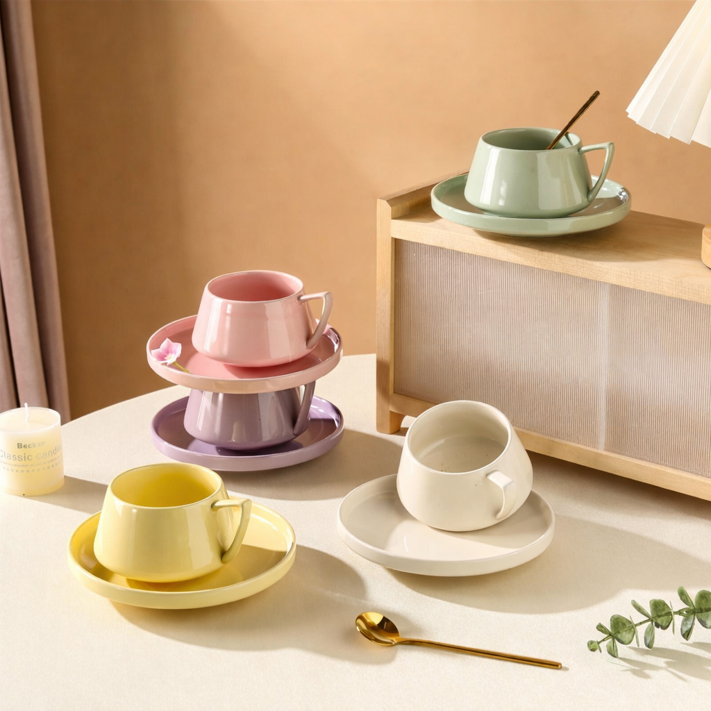 Ceramic Coffee Cup & Saucer Set